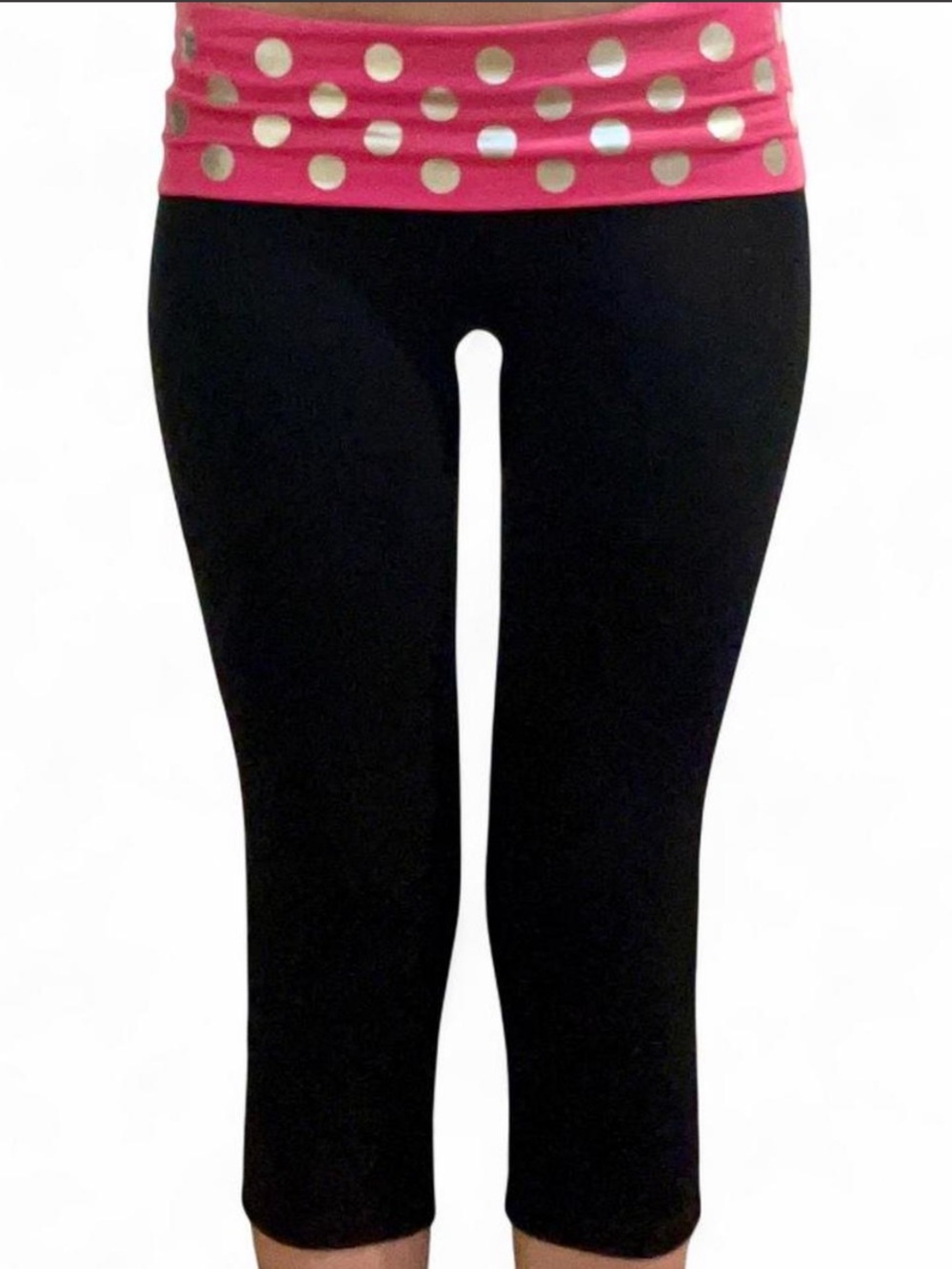 Y2k 2000s Capri Leggings with Pink Polka Dot Foldover Waistband